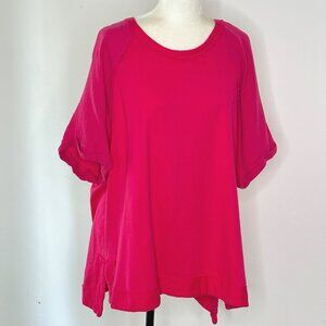 1XL Umgee Oversized Tunic Top Hot Pink Cotton Flowy Plus Size Top Casual Office